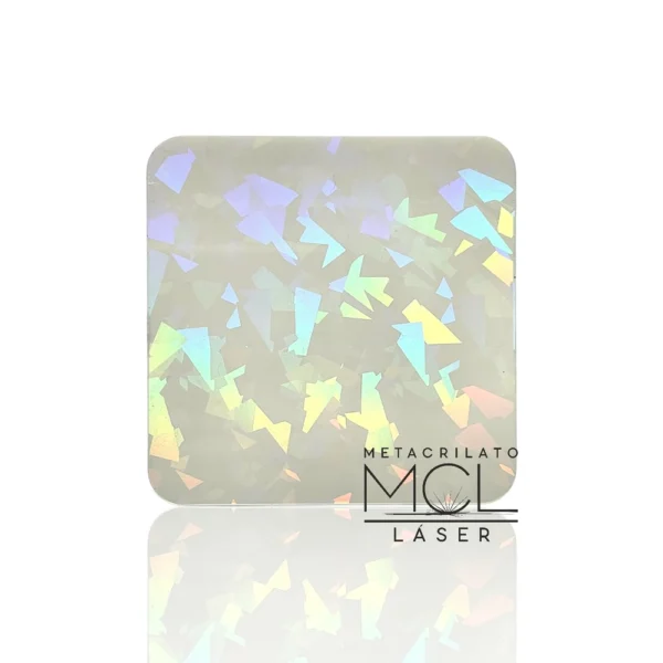 TRIANGULO IRIDISCENTE BLANCO METACRILATO PRISMA HOLOGRÁFICO BLANCO