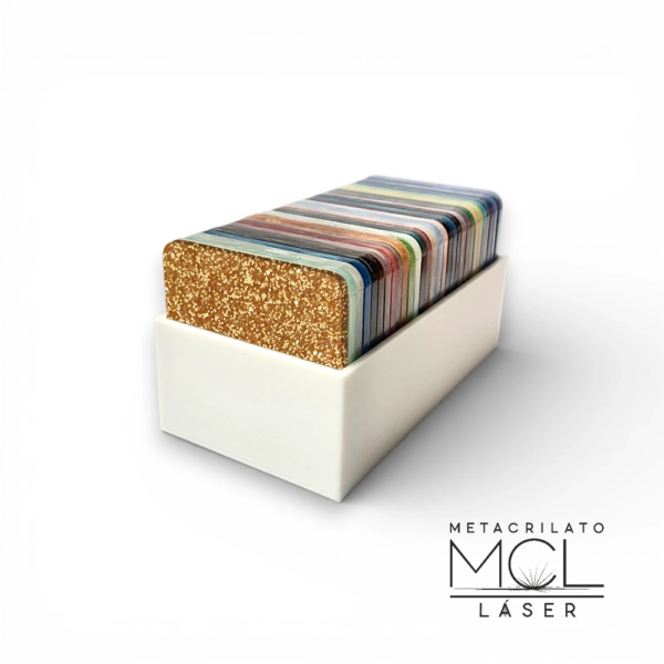muestrario metacrilato glitter